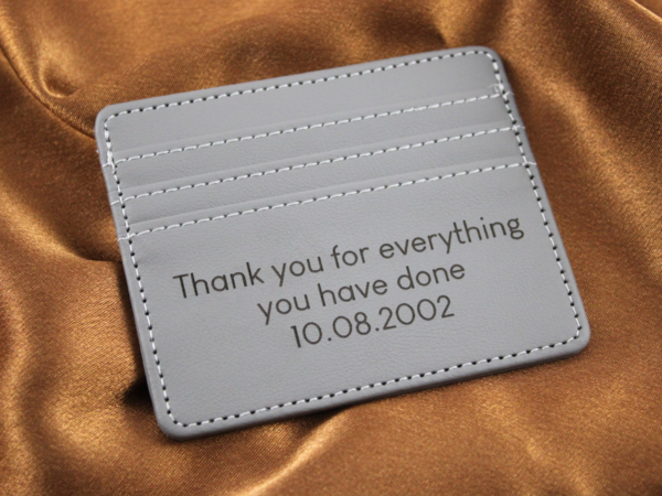 Leatherette Personalised Engraved Grey Card Holder Wallet Gift - Image 3