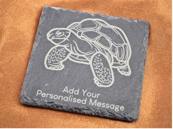 Square Personalised Tortoise Engraved Slate Coaster