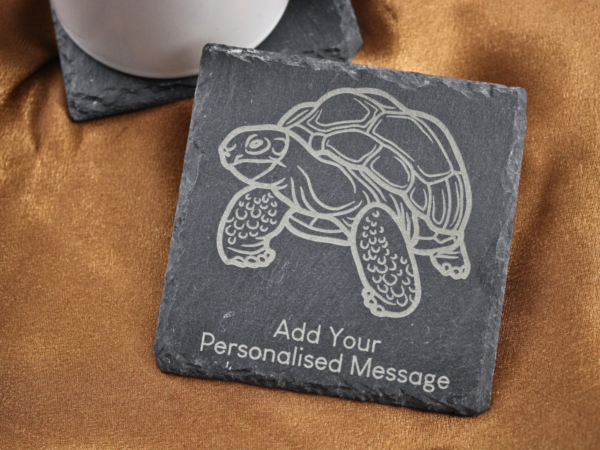 Square Personalised Tortoise Engraved Slate Coaster - Image 2