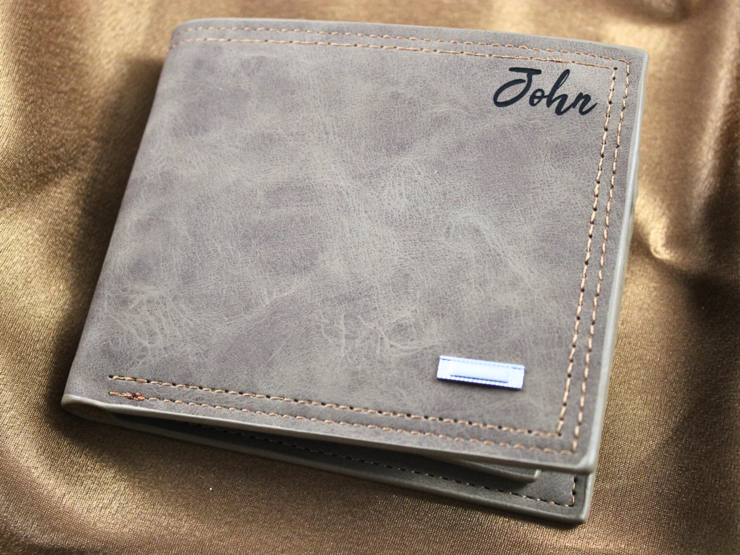 Leatherette Suede Personalised Engraved Grey Card Holder Wallet Gift