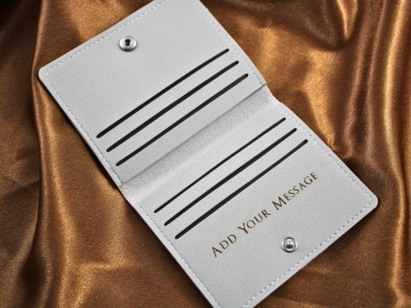 Leatherette Personalised Engraved Grey Folding Card Holder Wallet Gift - Image 3