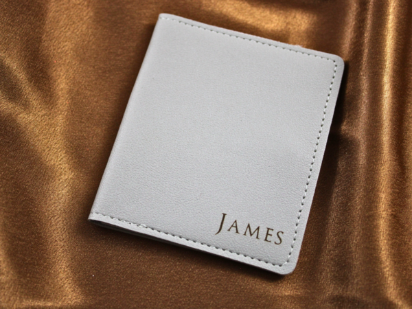 Leatherette Personalised Engraved Grey Folding Card Holder Wallet Gift