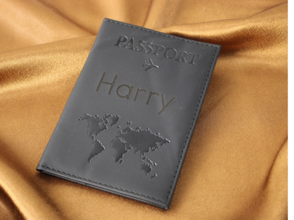 Personalised Black Leatherette Engraved Passport Cover Holder Wallet