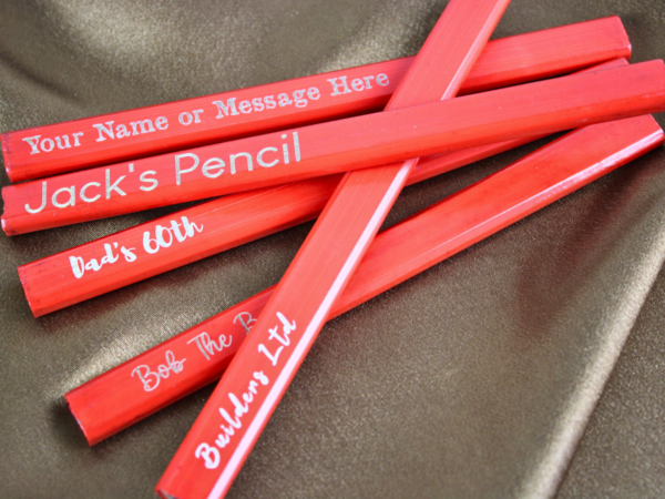 Set of 10 Personalised Engraved Builder's Carpenters Pencils - Black Thick Lead -DIY Professional, Woodworking, Personalised Pencil
