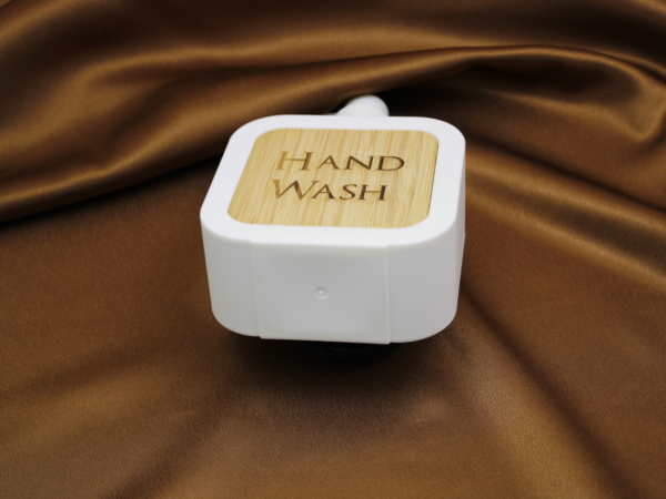 Personalised Acrylic and Bamboo Centre Engraved Soap Dispenser in White - Image 3