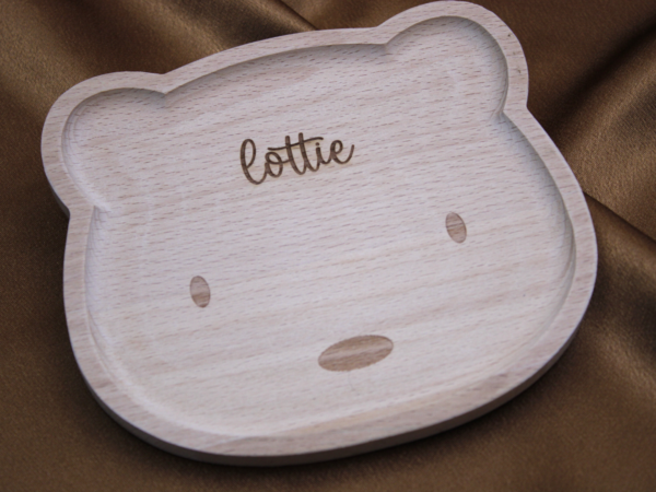 Personalised Engraved Solid Wood Baby Dining Plate Bear Shaped