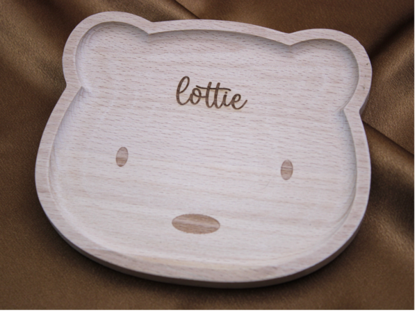 Personalised Engraved Solid Wood Baby Dining Plate Bear Shaped - Image 3