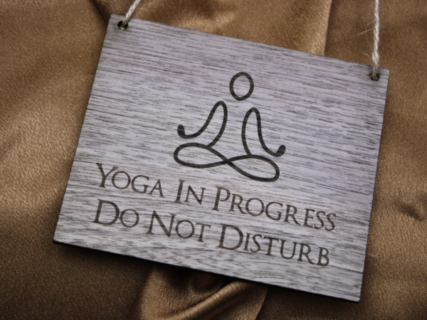 Personalised Walnut Veneered Engraved Solid Wood Wooden Sign - Yoga In Progress