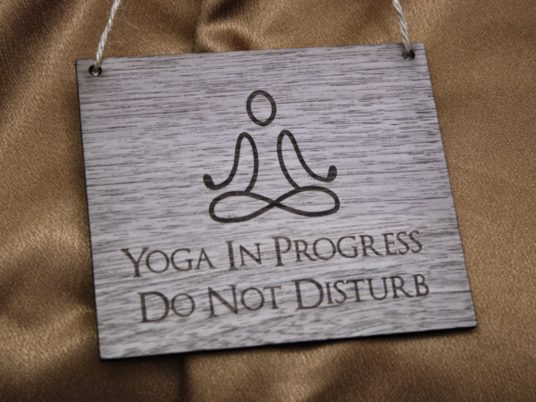 Personalised Walnut Veneered Engraved Solid Wood Wooden Sign - Yoga In Progress - Image 2