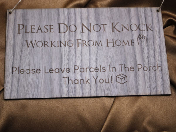 Personalised Walnut Veneered Engraved Solid Wood Wooden Sign - Do Not Knock, Working From Home - Image 2