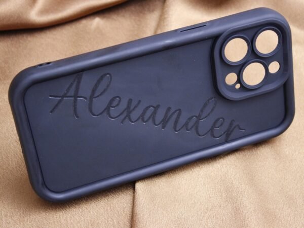 Personalised Engraved Silicone Black IPhone 15 Pro Phone Cover Case