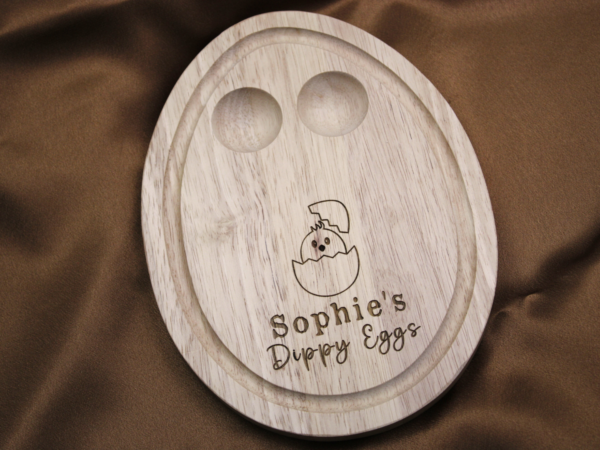 Personalised Engraved Wooden Dippy Egg Breakfast Board with Chick Hatching Design - Image 2