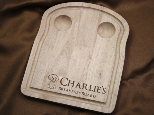 Toast Shaped Personalised Engraved Wooden Dippy Egg Breakfast Board with Poodle Dog Design - Image 2