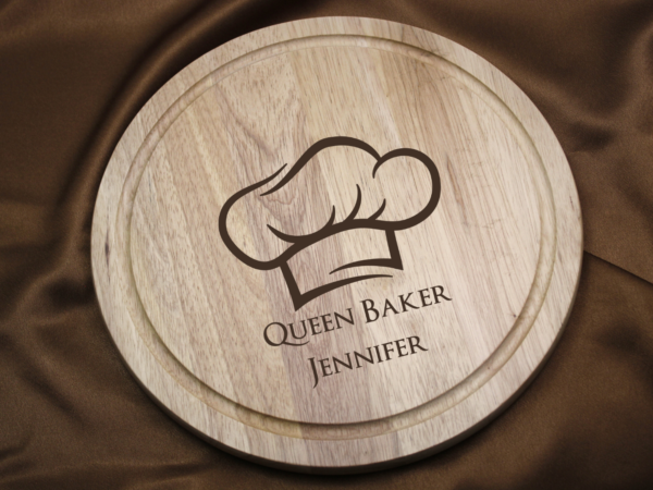 Chef Hat Baker Personalised Engraved Wooden Round Chopping Board 30 cm - Image 2