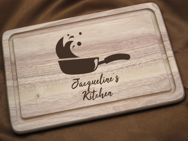 Frying Pan Design Personalised Engraved Wooden Rectangle Cutting Board 30 cm - Image 2