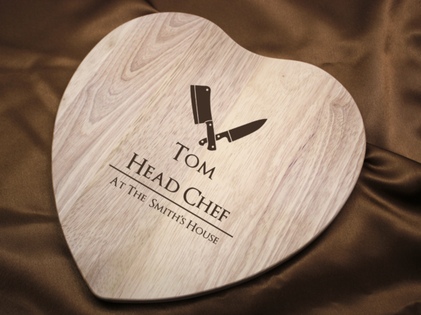 Kitchen Knives Design Personalised Engraved Wooden Heart Shaped Cutting Board 28 cm - Image 2